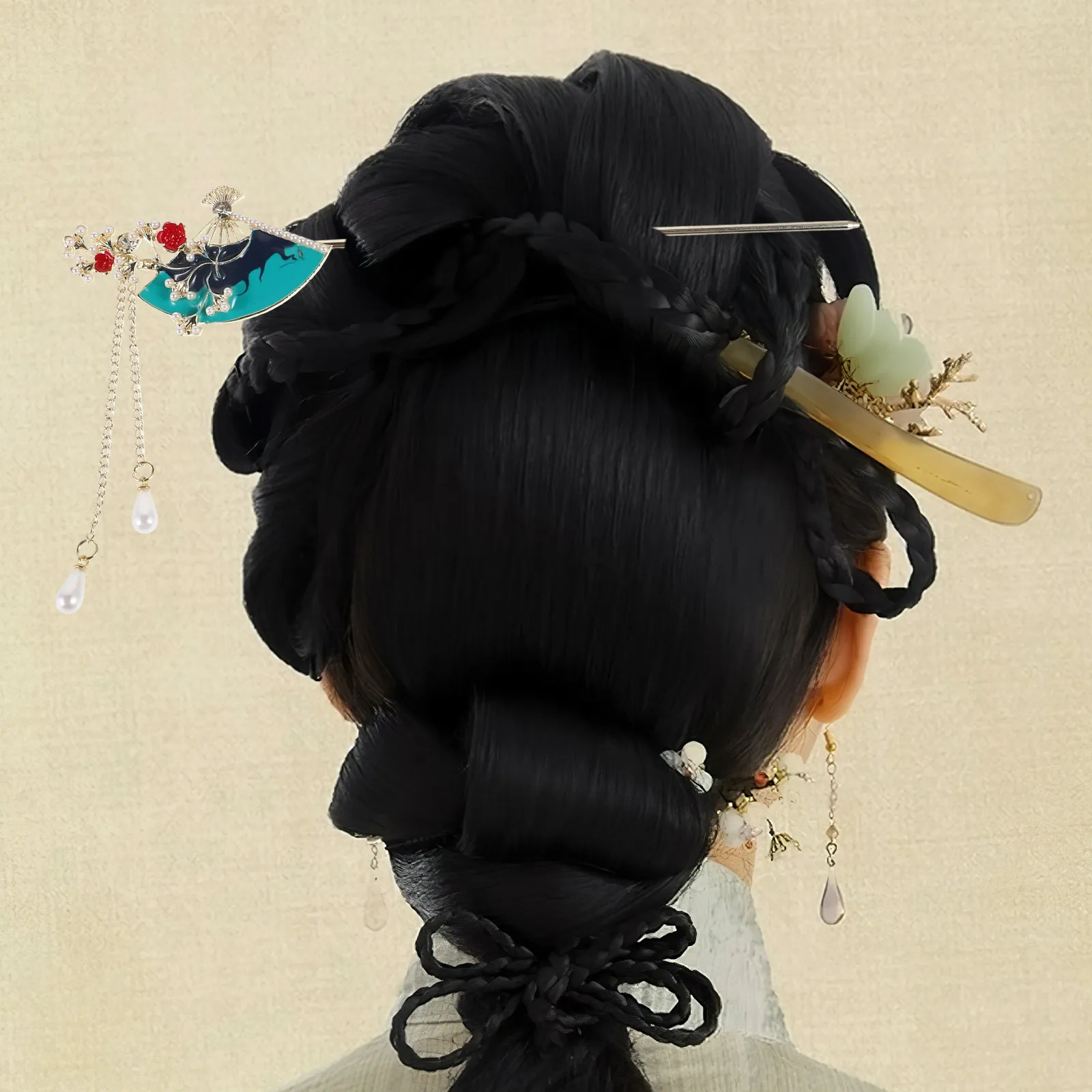 

Парчозенные заколки для волос в форме веера с кисточками, в китайском стиле, ручной работы, традиционные длинные аксессуары для волос для женщин, для прически Ханьфу