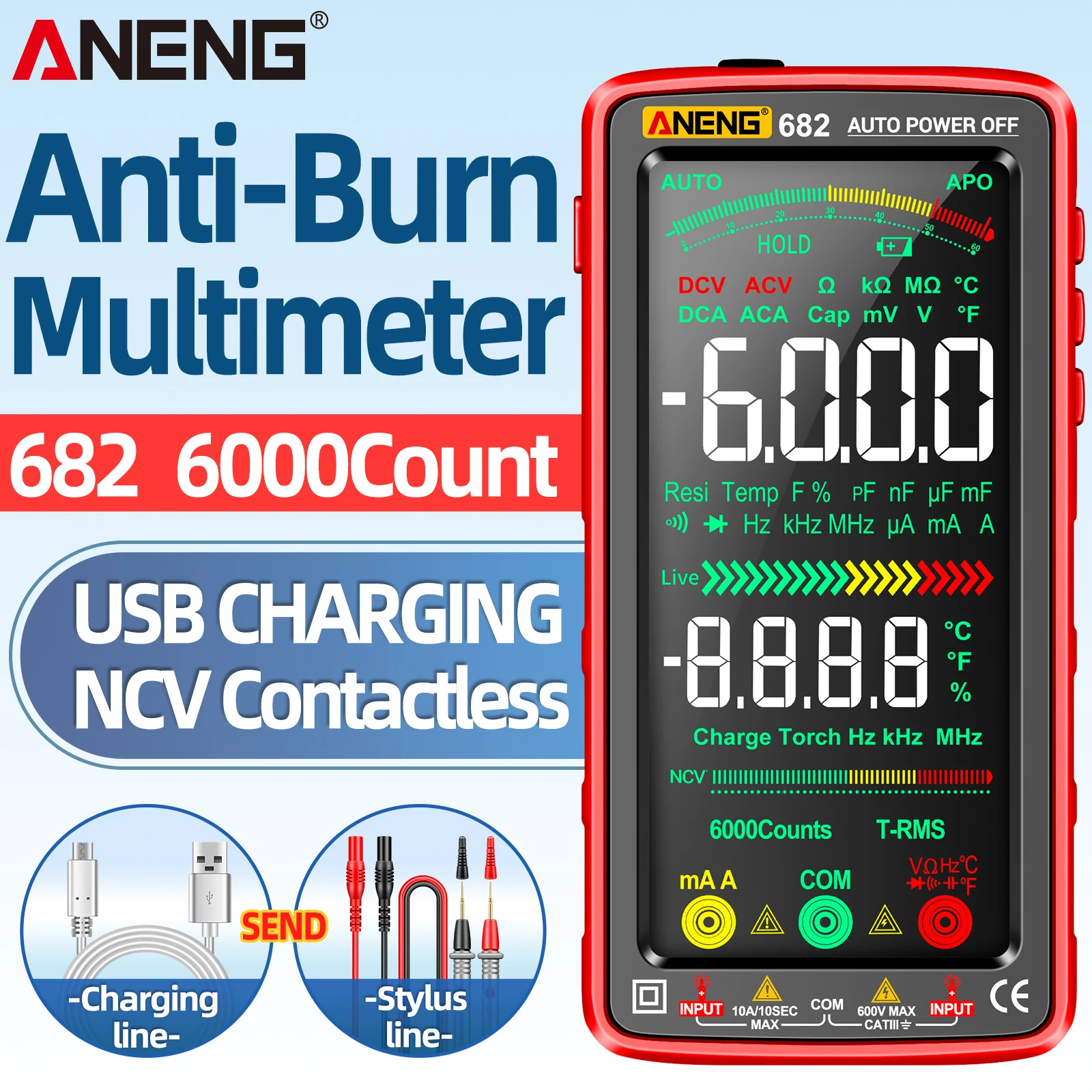 ANENG 682 Smart Multimeter 6000 Counts True RMS, Color Screen Auto Range, Live Zero Wire NCV AC DC Volt Current Auto Off Electri view 5