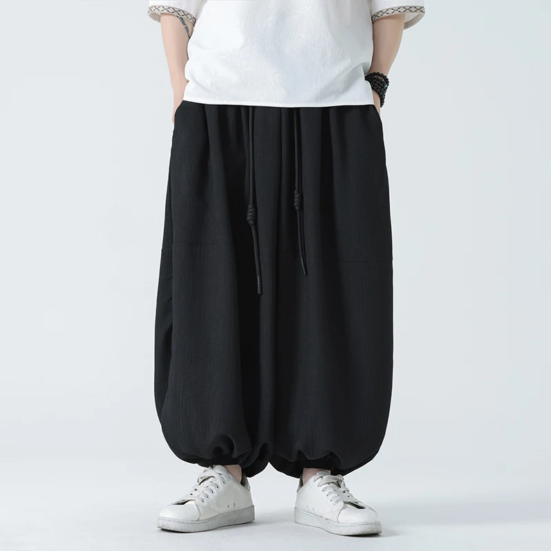 Männer Schwarz Breite Bein Hosen Männer Elastische Taille Lose Hosen Männer Streetwear Chinesischen Stile Casual Hosen Männer Vintage Übergroßen Hosen