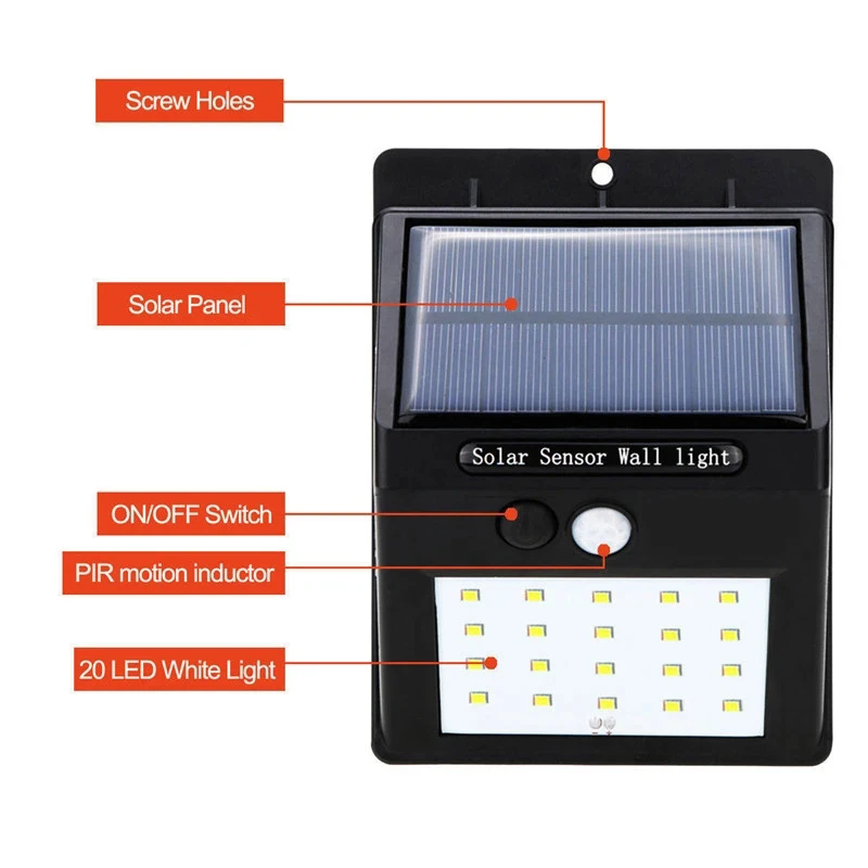 Hot Sale 20~30 LED Solar Light Wireless Sensor Waterproof Solar Wall Lamp Outdoor Motion Garden Decoration Spotlights