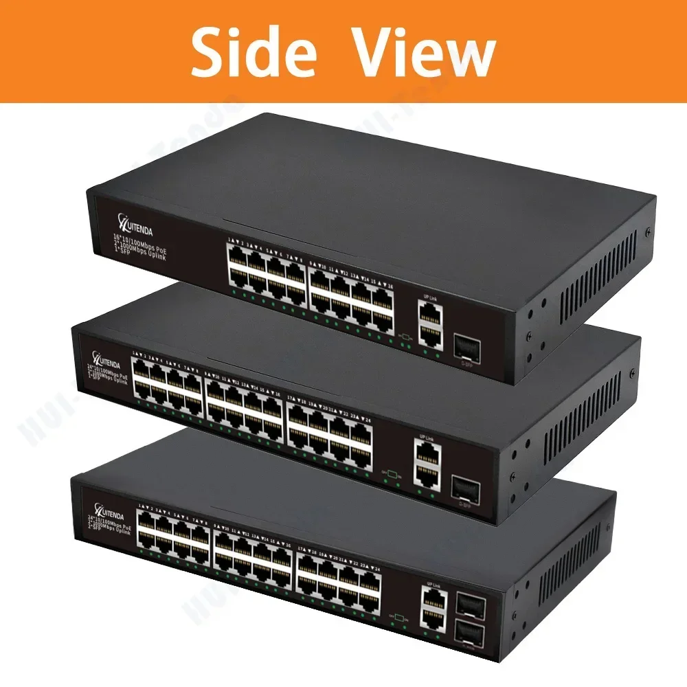 Huitenda 16/24*10/100Mbps AI POE Switch 2*1Gbps Uplink Port+SFP port Network Ethernet VLAN RJ45 Switch for IP camera/NVR