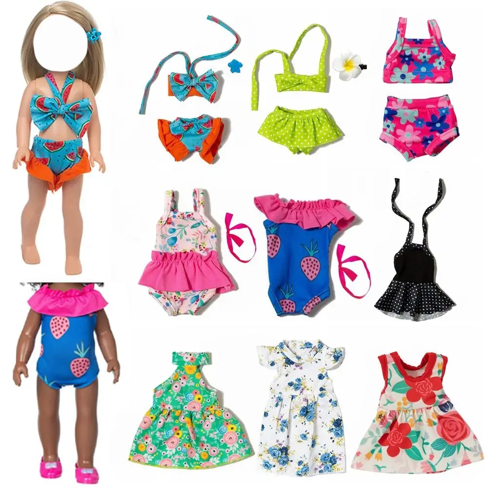 Mini traje de baño de 14 pulgadas para muñecas, vestido Floral de moda, ropa informal para muñecas de 35CM, accesorios para muñecas, juguetes de