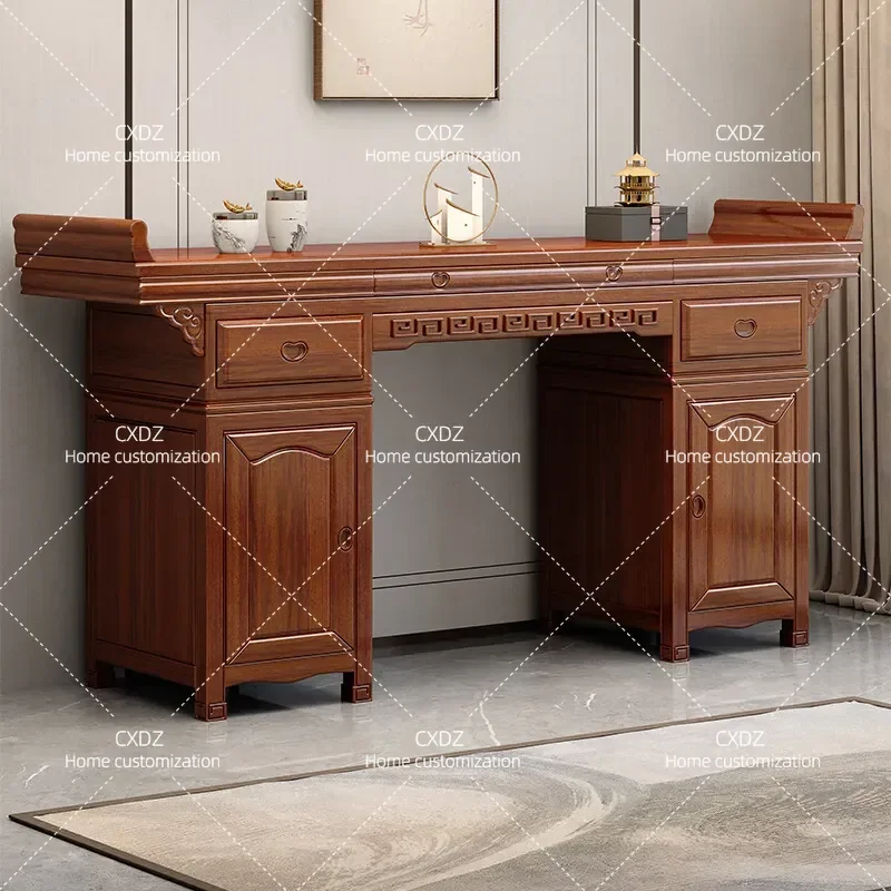 New Chinese Style Solid Wood Zhongtang Four Piece Set Rural Strip Table Incense Table Household Buddha Table Shentai Upturned