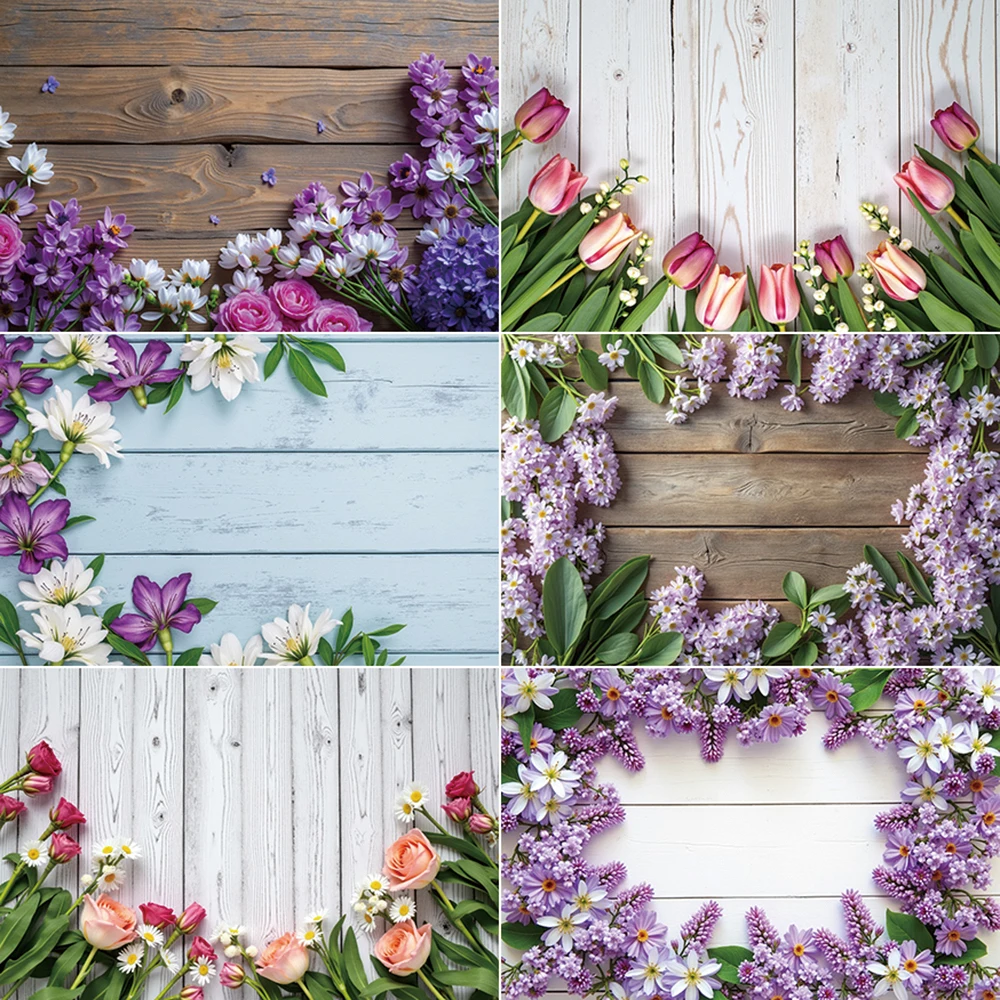 MOON.QG Flower Wood Board Product Photography Backdrops Floral Pink Wooden Plank Background for Studio Photoshoot Accessories