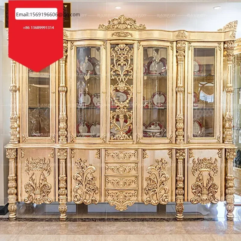 

European luxury solid wood carved wine cabinet French court large family wine cabinet living room decorative lockers