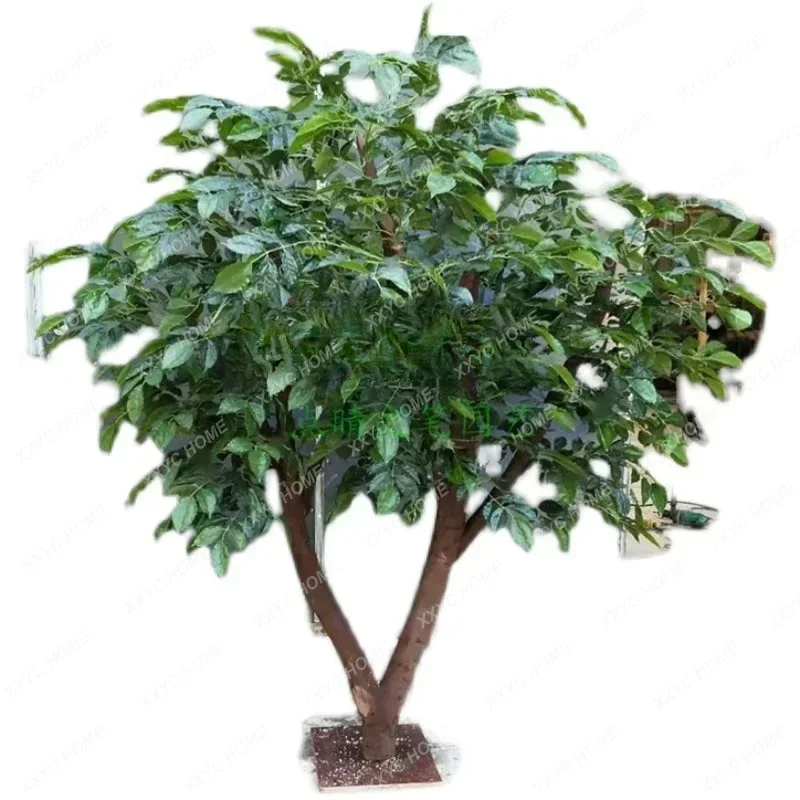 NNSimulation Fake Banyan Large Shaped Tree Plant Living Room Pachira Macrocarpa Solid Wood Trunk Decoration
