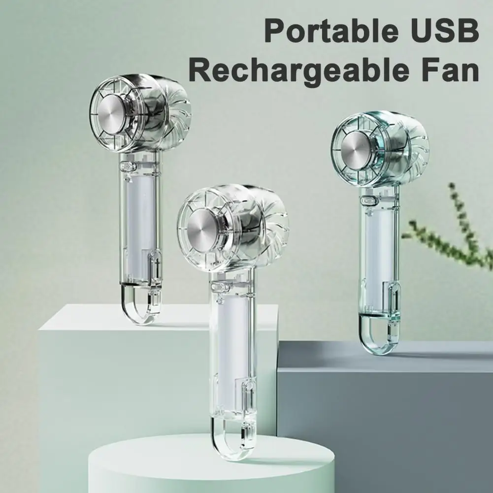 Ventilador de mão transparente portátil usb recarregável ventilador portátil com 3 velocidades para o verão design transparente mini pessoal para viagens