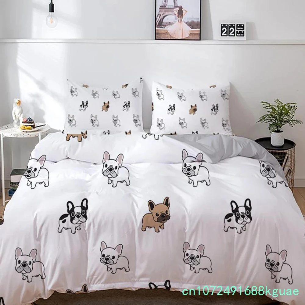 French Bulldog Bedding Set Cartoons Puppy Children Bedclothes Cute Duvet/Quilt Cover And Pillowcase Kawaii Boys Girls
