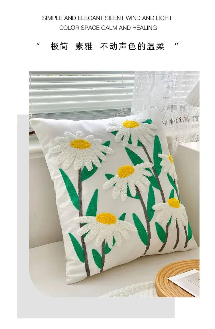 Moderne Kissenbezüge mit Blumenstickerei, niedliches Design, Boho-Ästhetik, dekorative Kissenhülle für Sofa, Bett, Stuhl, Heimdekoration – Detail 4