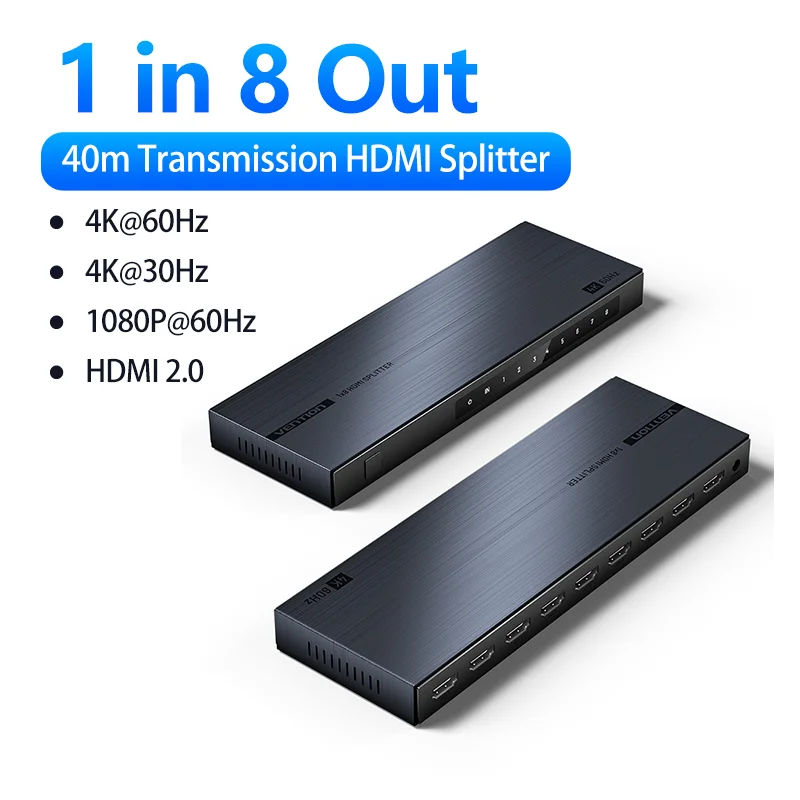 Ventie 4K HDMI Splitter 1 in 8 out HDMI 2.0 Switch voor TV XBox PS5 PS4 1x8 HDMI 2.0 Switcher met voeding voor monitor