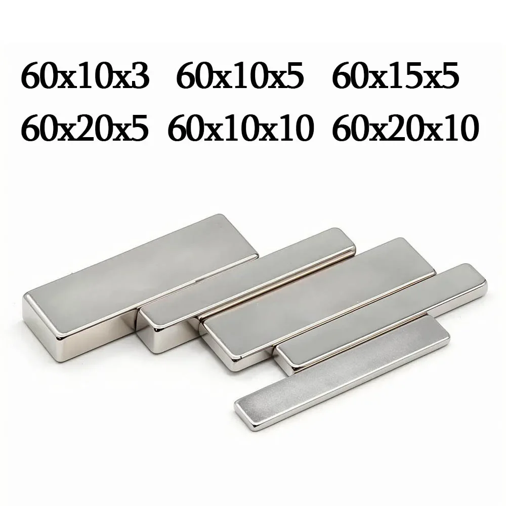 Super Strong Block Neodymium Magnet Powerful Magnets N35 Permanent Magnetic NdfeB Refrigerator Magnet 60x10x3 60x10x5 60x20x10mm