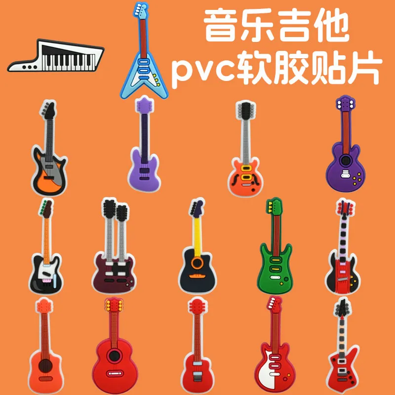 16pcs Trend Cartoon Music Guitar Series DIY accessories PVC Praise Shoe charmas clow for clogs Slides Gift Idea Easy to install