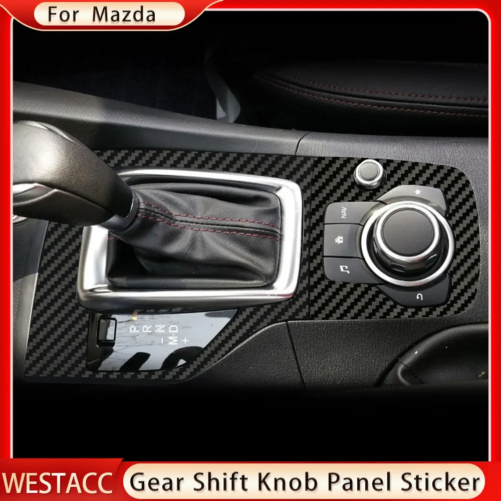Carbon Fiber Car Gear Head Shift Knob Panel Cover Trim Sticker for Mazda 3 Axela 2014 2015 2016 2017 2018 2019 Accessories view 3