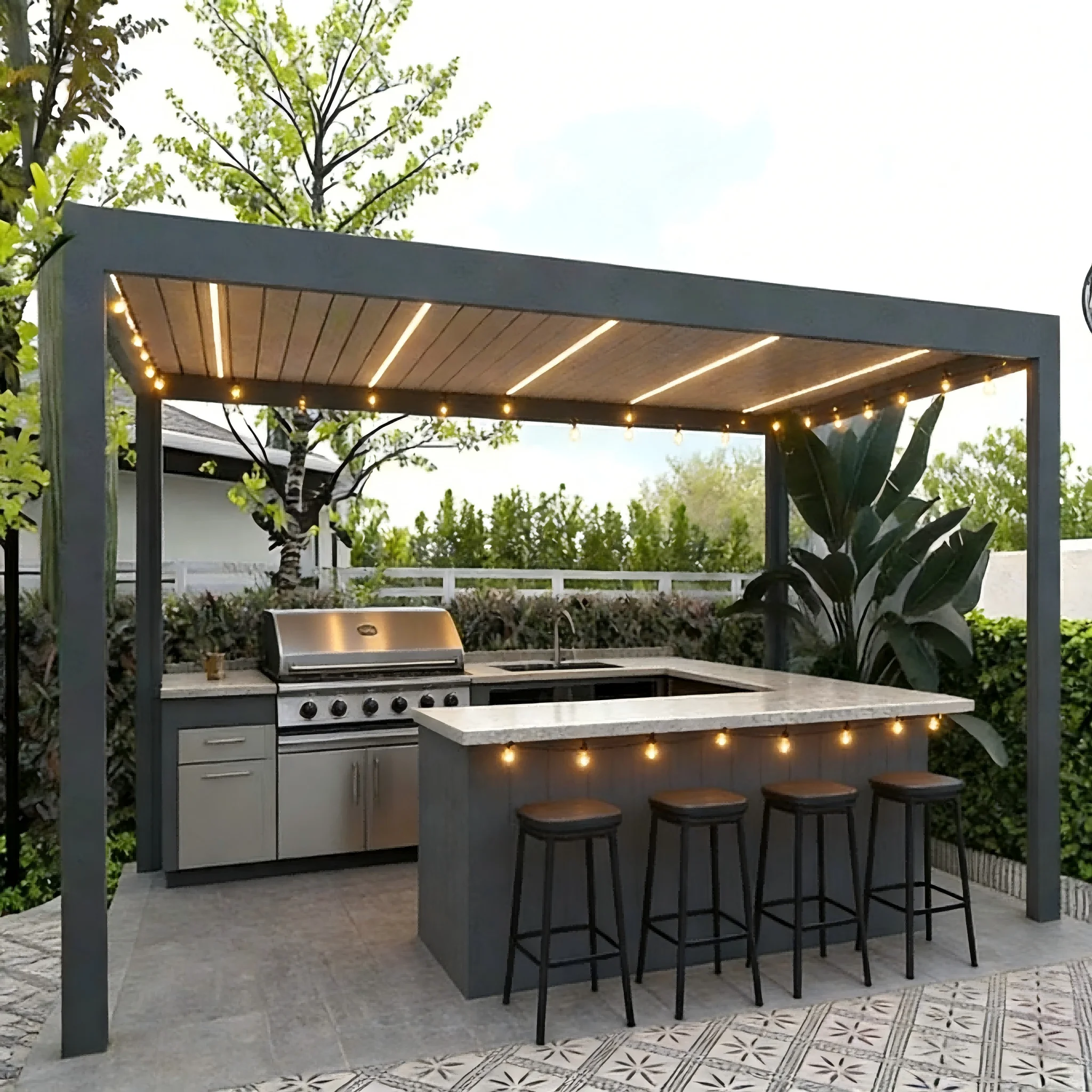 Customizable Motorised Patio Covers Backyard Canopy Gazebo Automatic System Outdoor Bioclimatic Aluminum Louvered Pergola