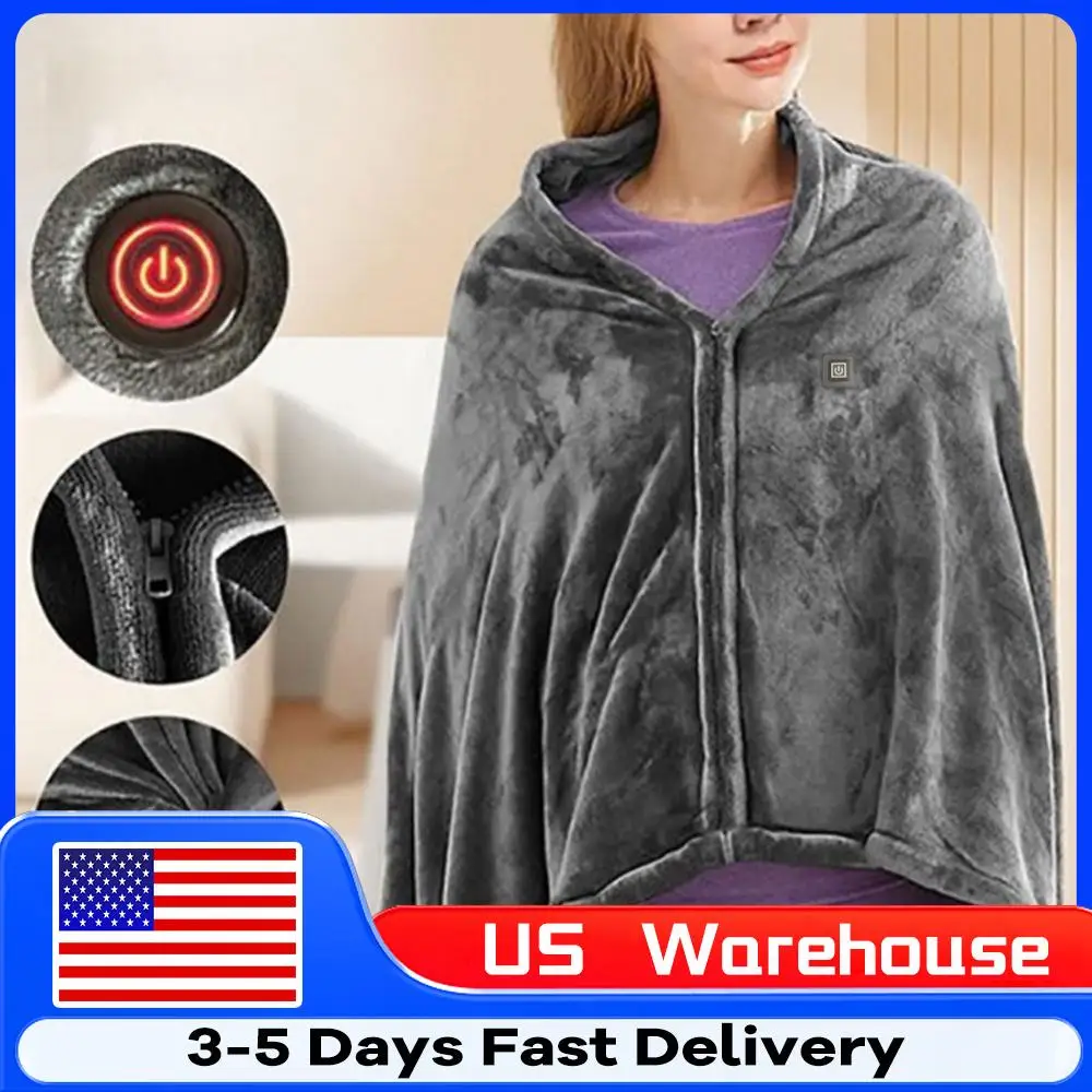 

USB-одеяло с подогревом, 3 уровня нагрева, флисовое одеяло с подогревом, носимое одеяло-накидка, быстро нагревающаяся накидка-грелка