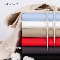 WAVLATII Women New Oversized Streetwear Hoodies Female Khaki White Solid Soft Cotton Casual Sporty Hooded Tops Clothes WH2276