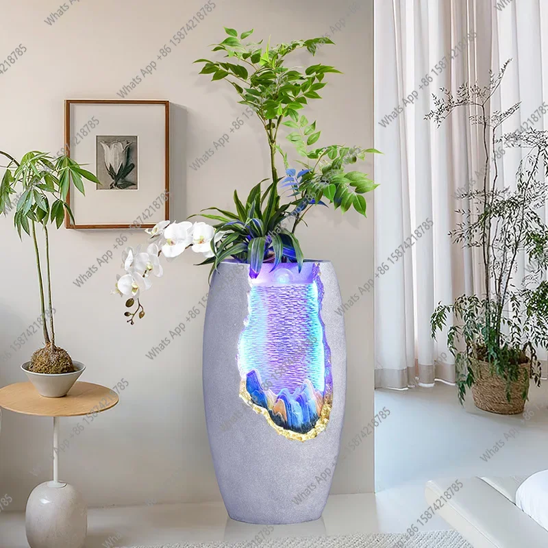 WX Modern Light Luxury Vase Fountain Living Room Interior Decoration Floor Humidifier Flowing Water Home Ornament