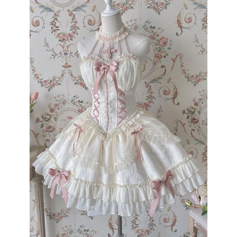 Harajuku Lolita Gothic Halter Jurken 2026 Nieuwe Vrouwen Sexy Off Schouder Lange Mouw Slanke Taille Boog Vestidos