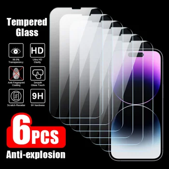 6pcs Protective Glass For Smartphone iPhone X XR XS Max 11 12 13 Mini 14 Pro Max 15 Plus Tempered Glass Phone Screen Protector