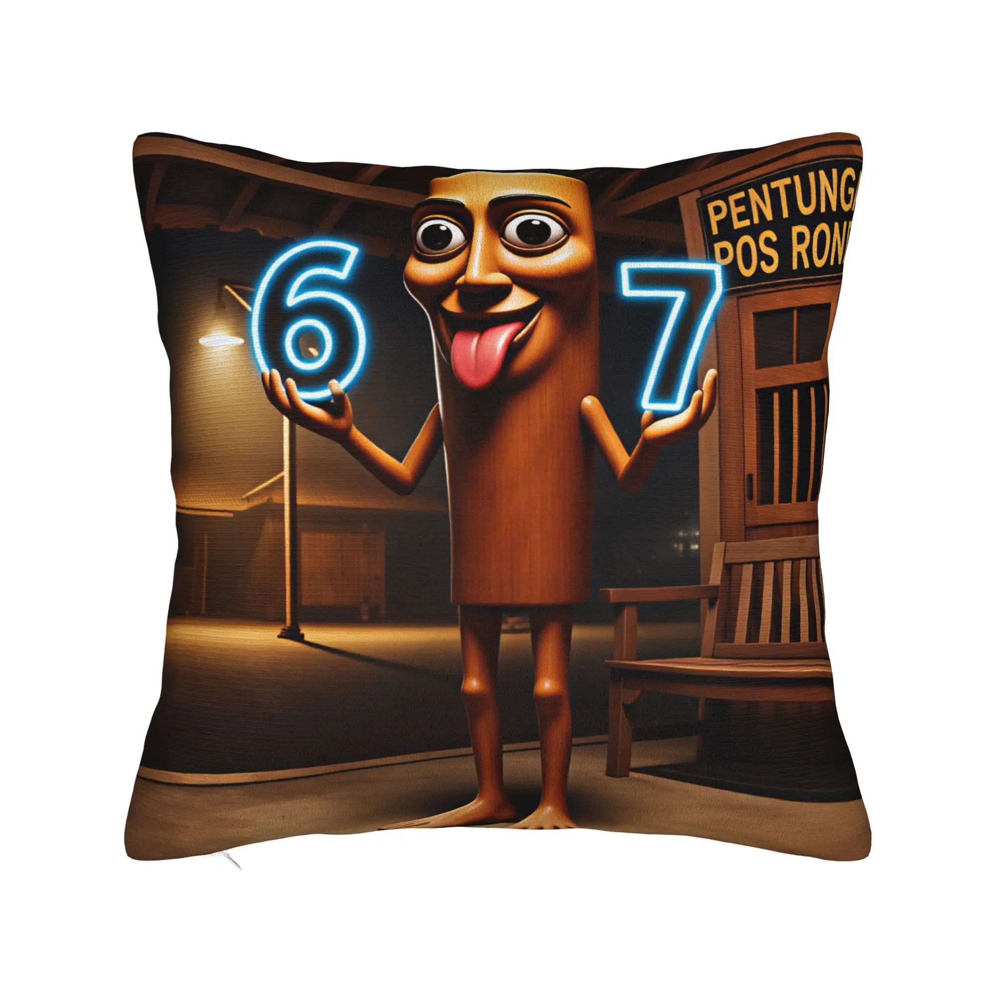 Tung Neon Number 67 Night Station Character Pillow Case  Print Pillow Cover Fashion Cushion Cover For Chair Sofa Home Decor