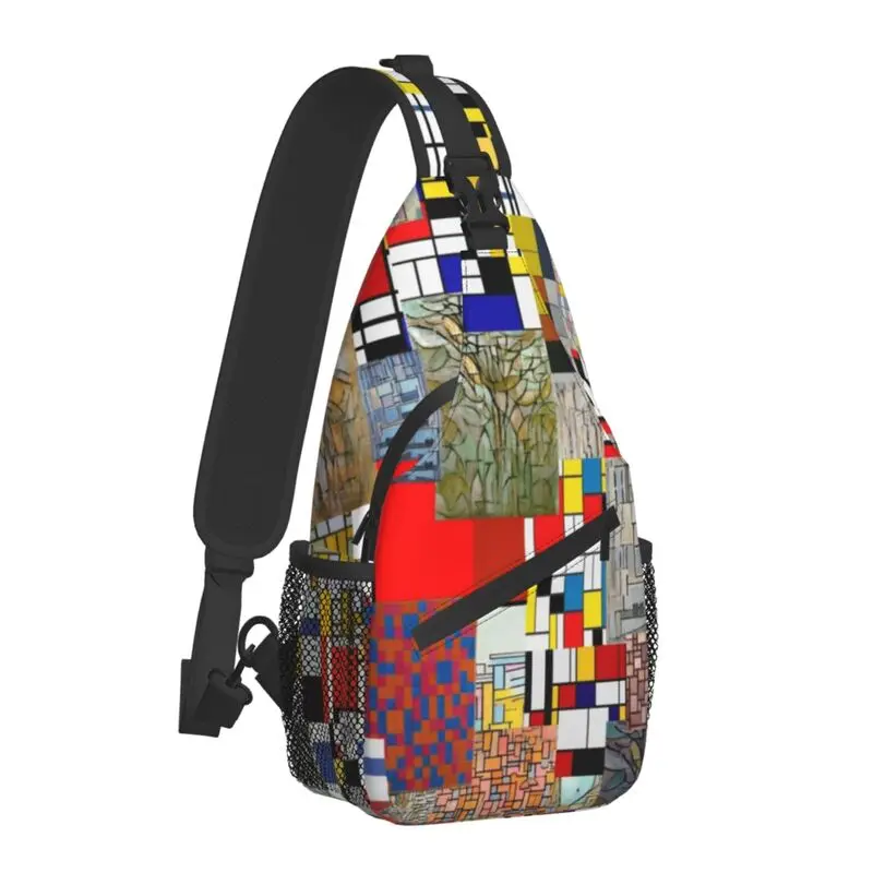 Piet Mondrian Abstract Art Sling Bags for Men Cool De Stijl Pattern Shoulder Crossbody Chest Backpack Traveling Daypack