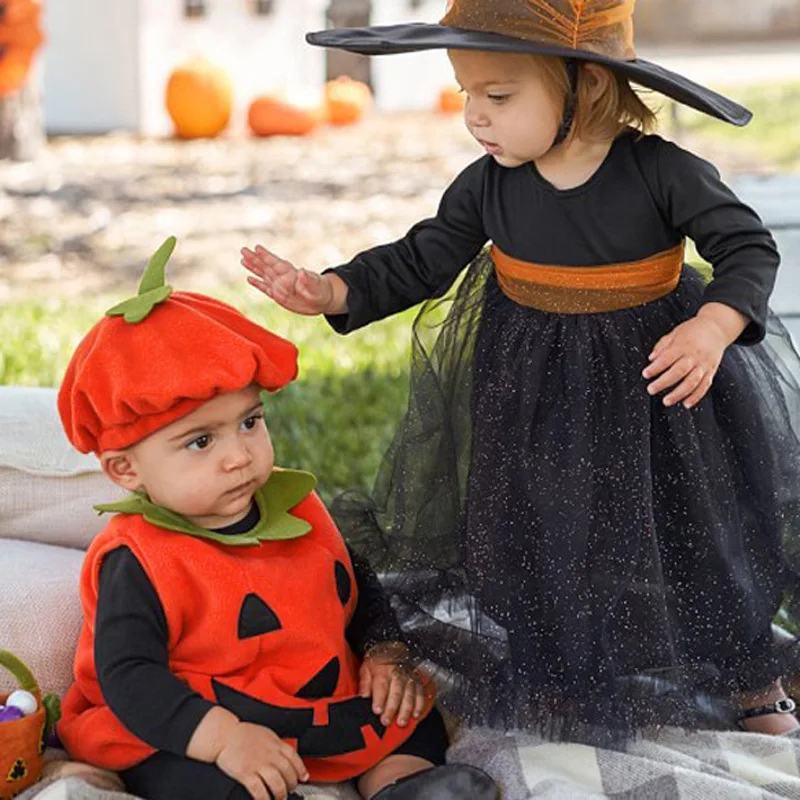 Baby kids Costume Pumpkin Romper With Hat Boys Girls Cosplay One-Piece Infant Summer Casual Halloween Jumpsuit 0-5 Years 2024