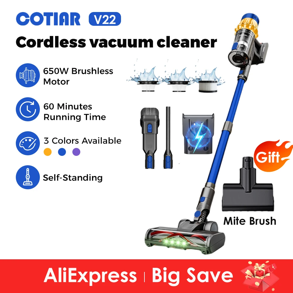 COTIAR V22 55KPa 650W Cordless Vacuum Cleaner Handheld Portable Suction Power LED Display Home Deep Cleaning Multi Scenario Use