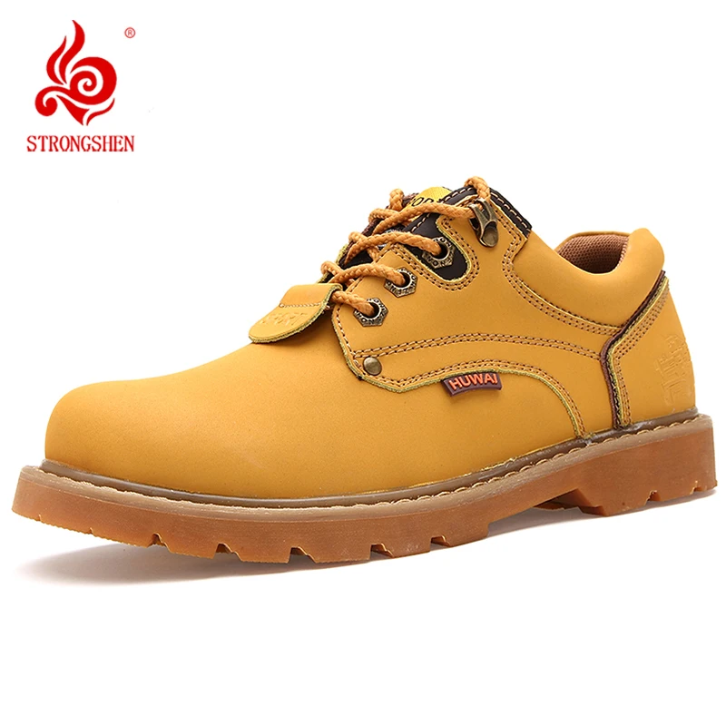 STRONGSHEN Handmade Leather Boots British Men Tooling Boots Work Shoes Couple Classic Ankle Boots Leather Casual Shoes Plus Size