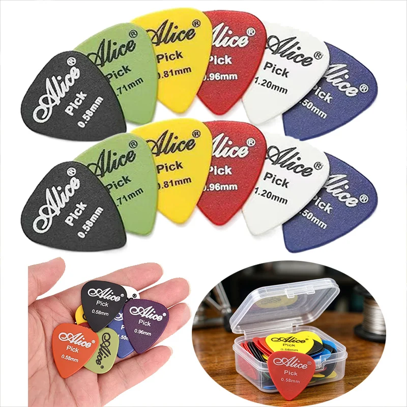 12 Pcs Boxed Guitar Picks Set Random Size Thickness Transparent Case Durable Plastic Multicolor Plectrums for String TMZ
