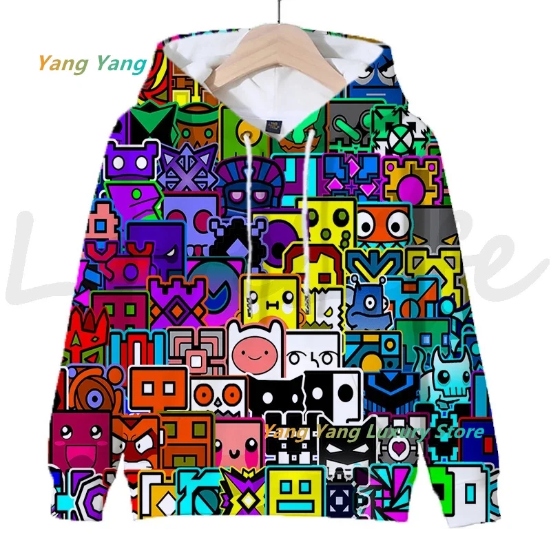 3D Print Hoodies Cartoon Game Sweatshirts Tops Christmas Kids Geometry Dash Children Long Sleeve Pullovers Coat Sudadera Gifts