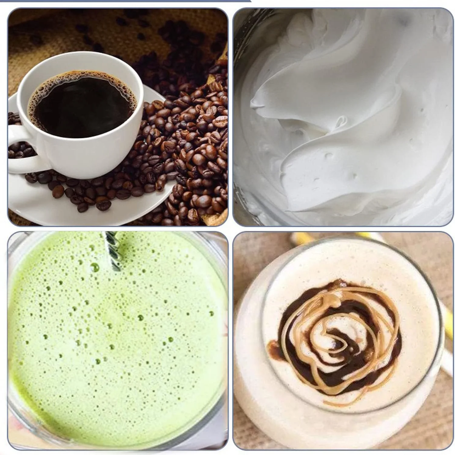 스테인레스 스틸 스탠드가 있는 우유 거품기, 커피, 라떼, 카푸치노, 핫 초콜릿, 음료 M을 위한 휴대용 및 강력한 거품 제조기