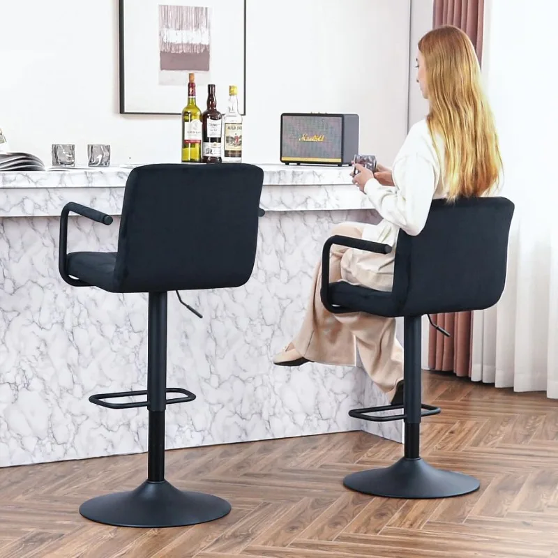 Furnimart-taburete de Bar ajustable, Juego de 4 taburetes giratorios con reposabrazos y reposapiés, sillas de Bar tapizadas para Kit