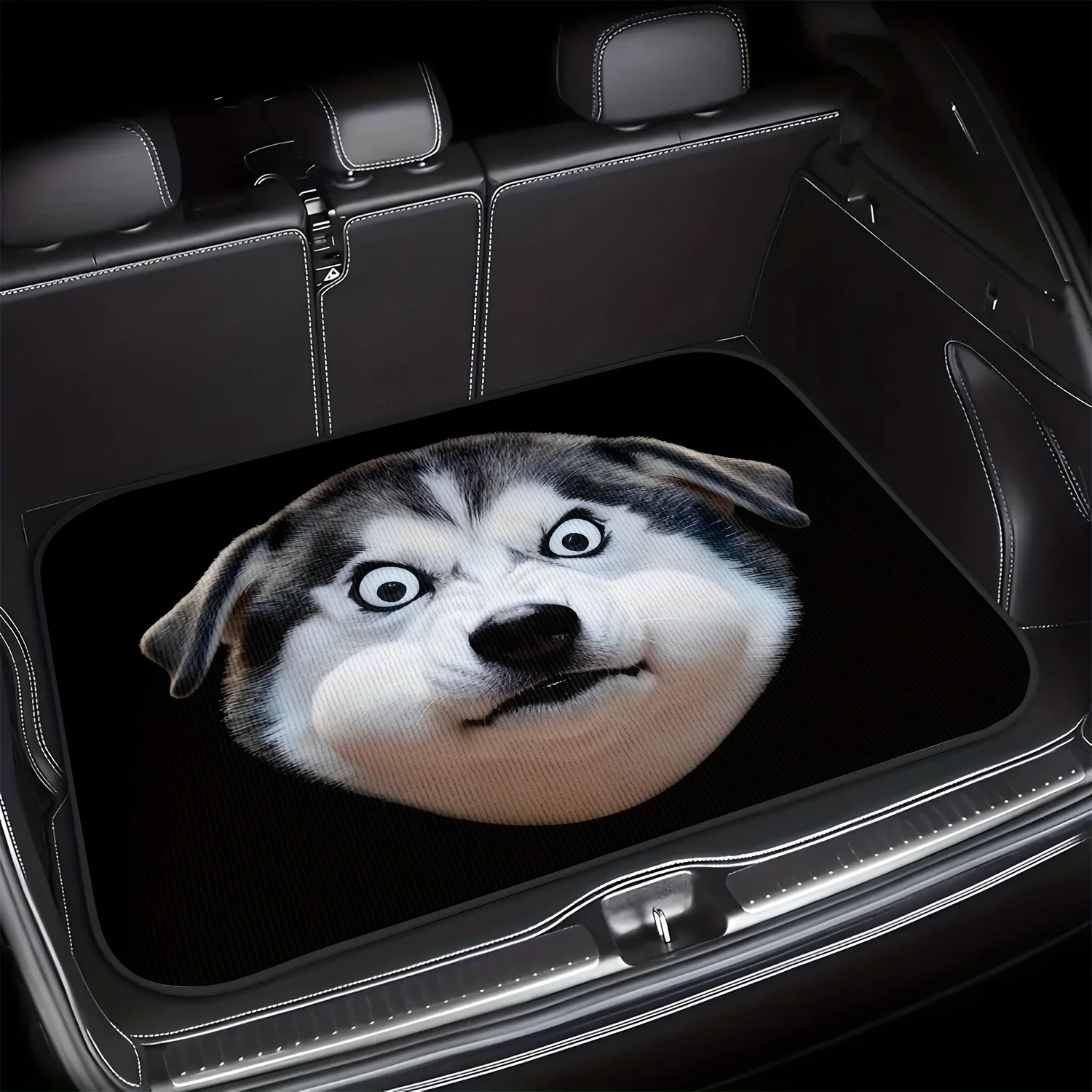 1pc Car Trunk Mat With Exaggerated Husky Print Theme, Universal Car Trunk Protector, Fits Well, Easy To Clean, Stylish Car Trunk