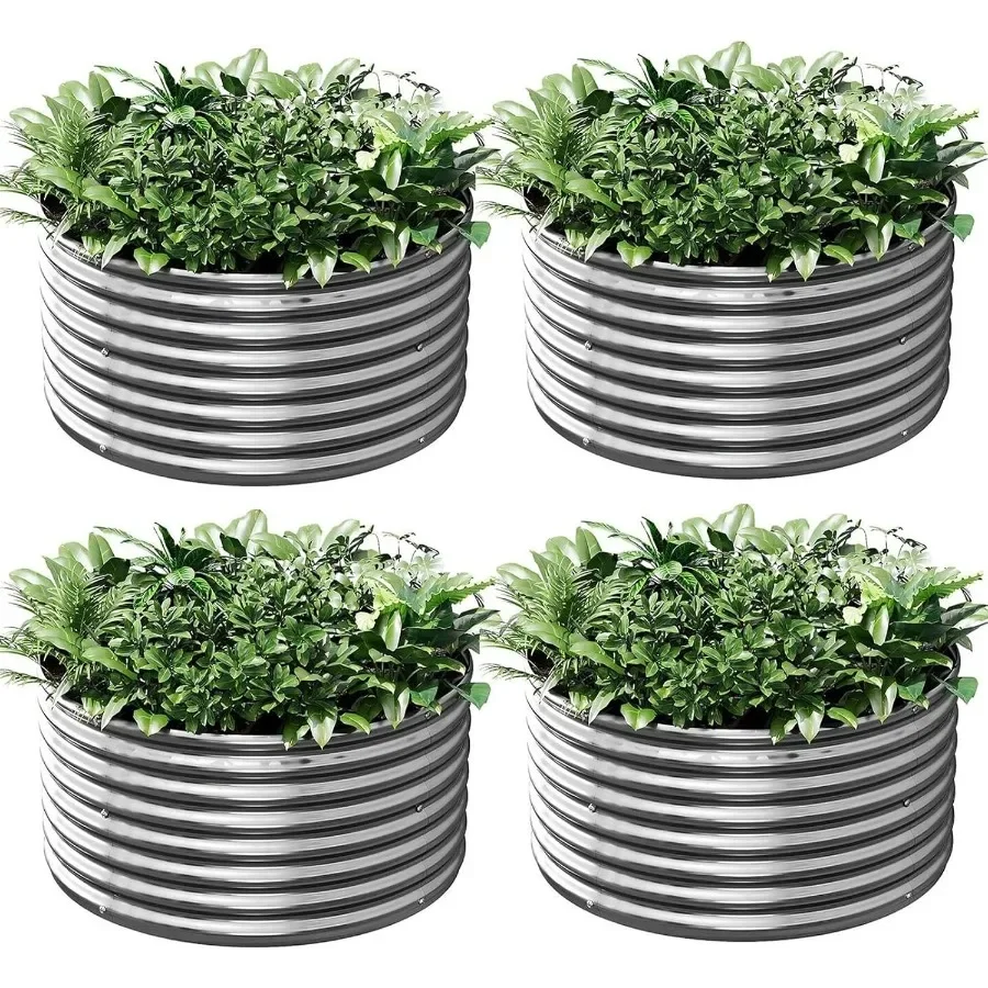 

4 Pack Round Galvanized Raised Garden Bed Outdoor Metal Garden Bed for Vegetables Above Ground Garden Box for Flower Steel Rais