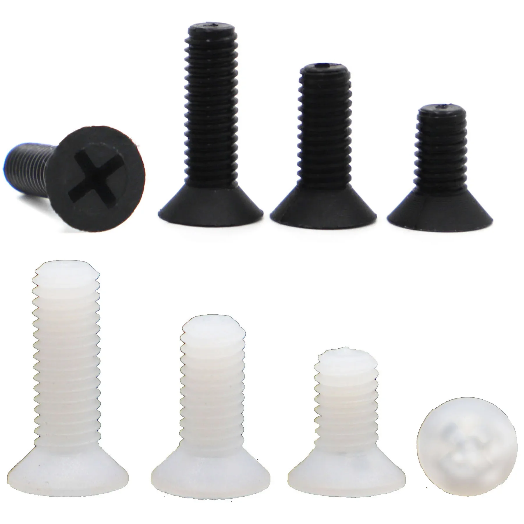 

10/20/50pcs M2 M2.5 M3 M4 M5 M6 M8 Metric Threaded Black White Nylon Plastic Phillips Flat Countersunk Head Cross Screw Bolt