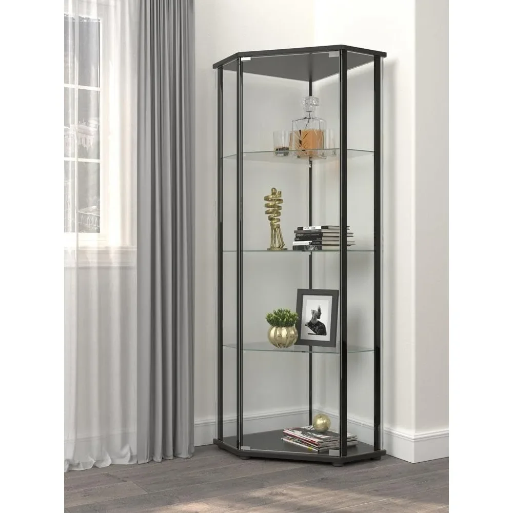 Clear and Black Glass Shelf Curio Cabinet for Living Room, Bedroom, Office, Display Cabinet 20.75 