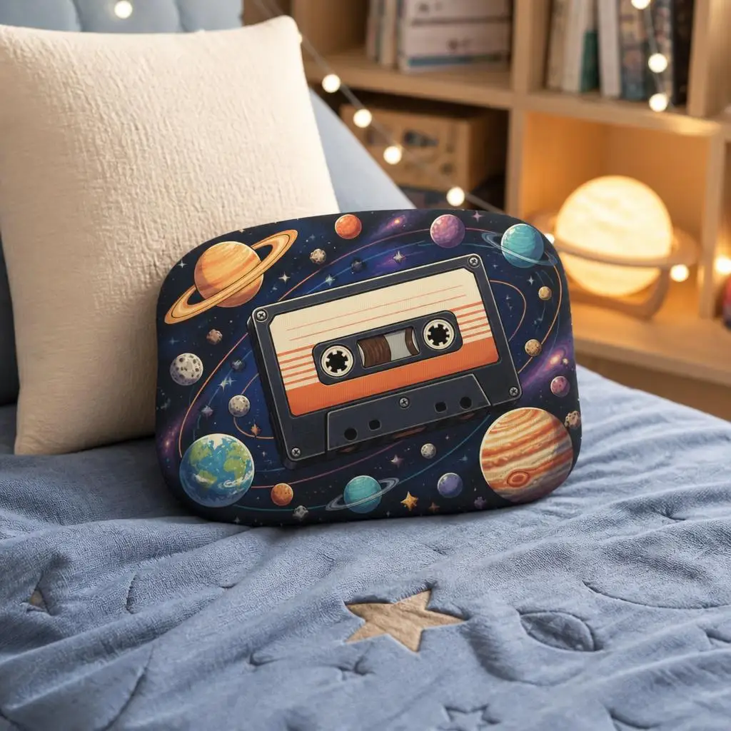 Retro Cassette Tape Pillow Cosmic Galaxy Cushion Space Music Plush Stuffed Throw Pillow Irregular Home Decor Gift For Fans