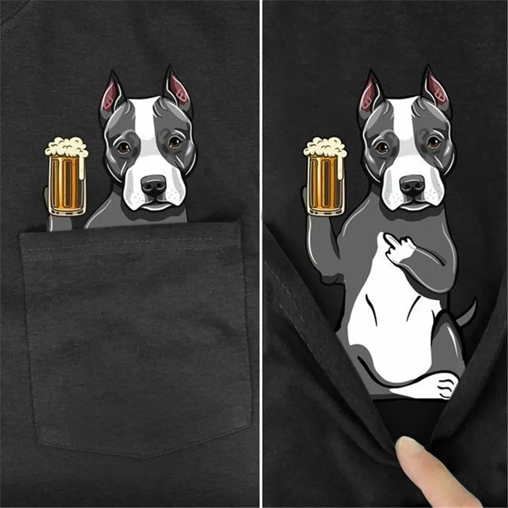 CLOOCL New Fashion Animals Cat Dog Pocket T-shirt Funny Harajuku Men Women Summer Casual Cotton Tee Short Sleeve Shirts S-7XL