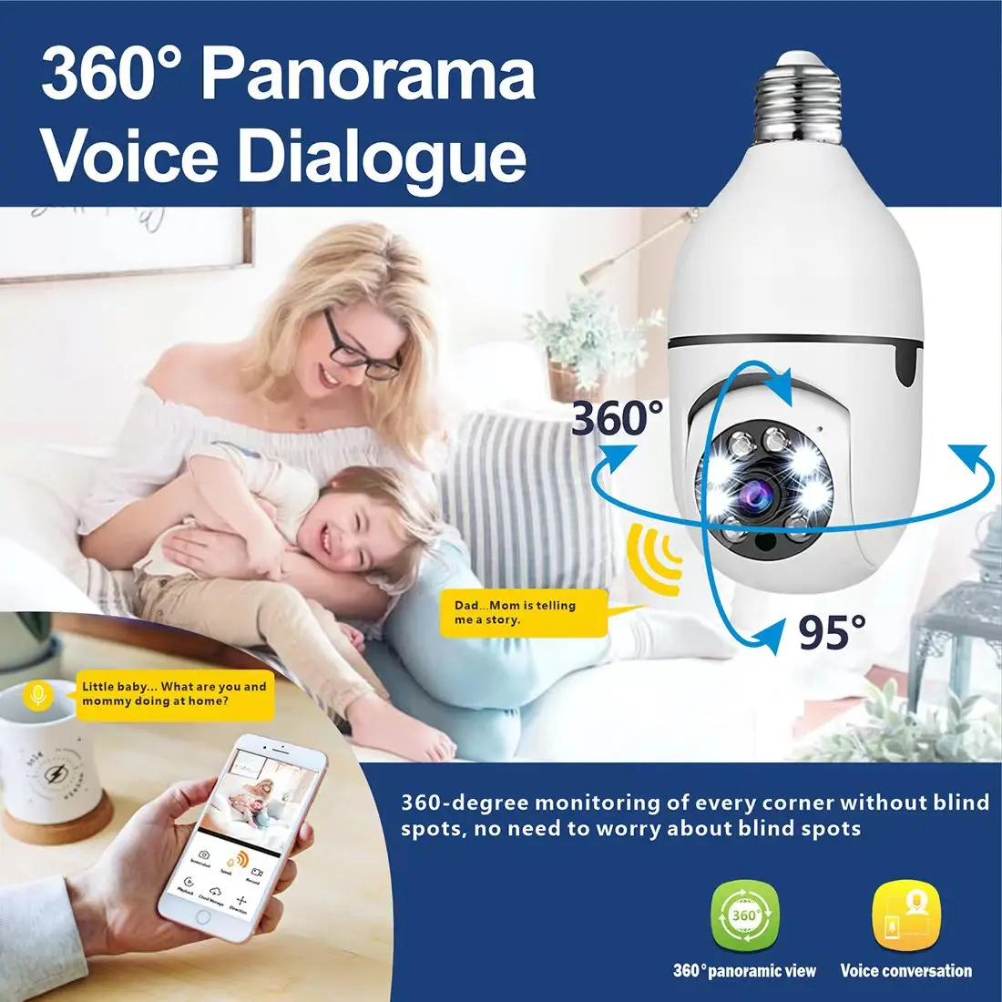 Light Bulb Security Camera Outdoor Wireless WiFi(5G/2.4G )360°Motion Detector Lightbulb Camera,Two Way Talk/HD/Night Vision