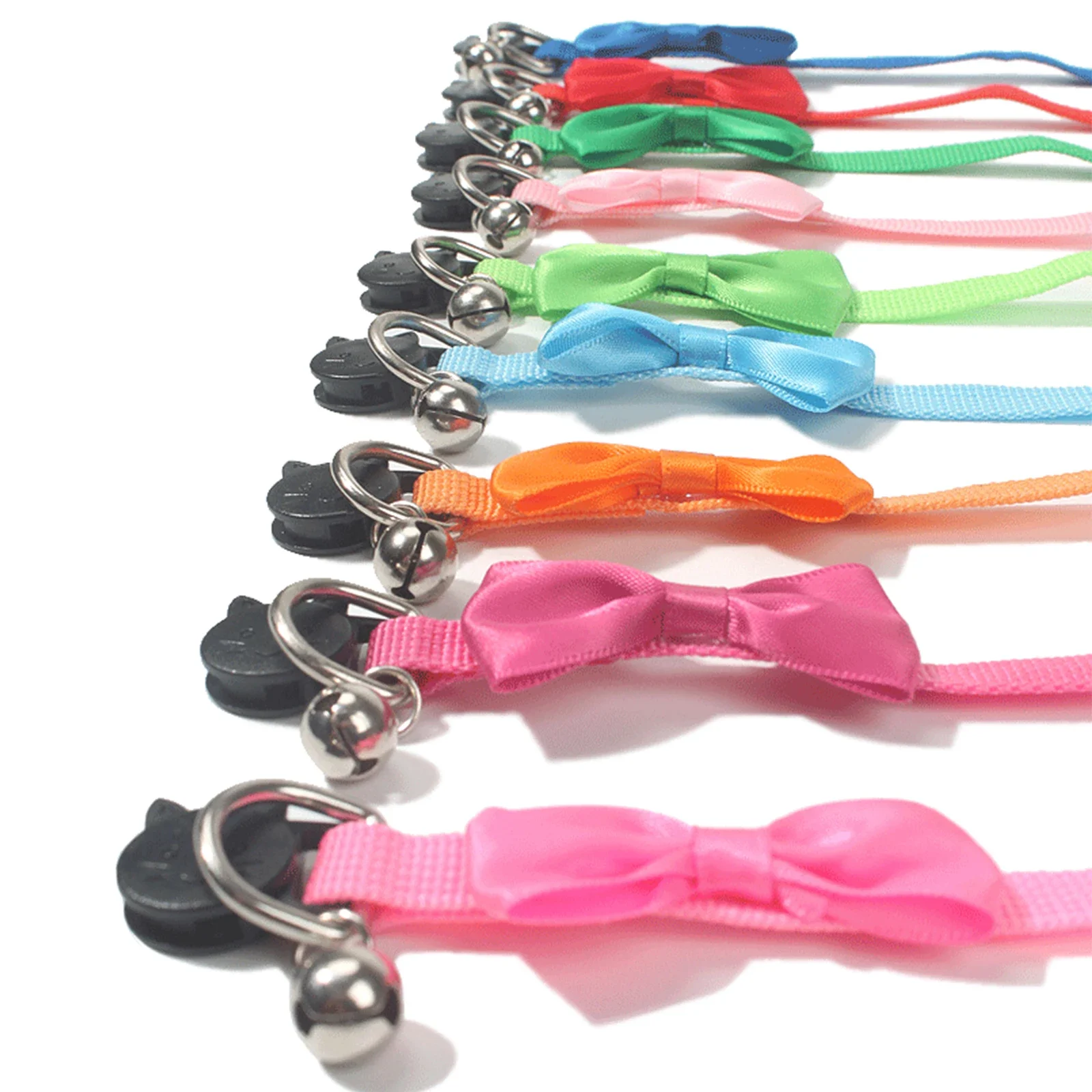 1PC Adjustable Pet Collar Puppy and Cat Nylon Leash Necklace with Bells and Bow Design Festival Wearable Party Cat Products