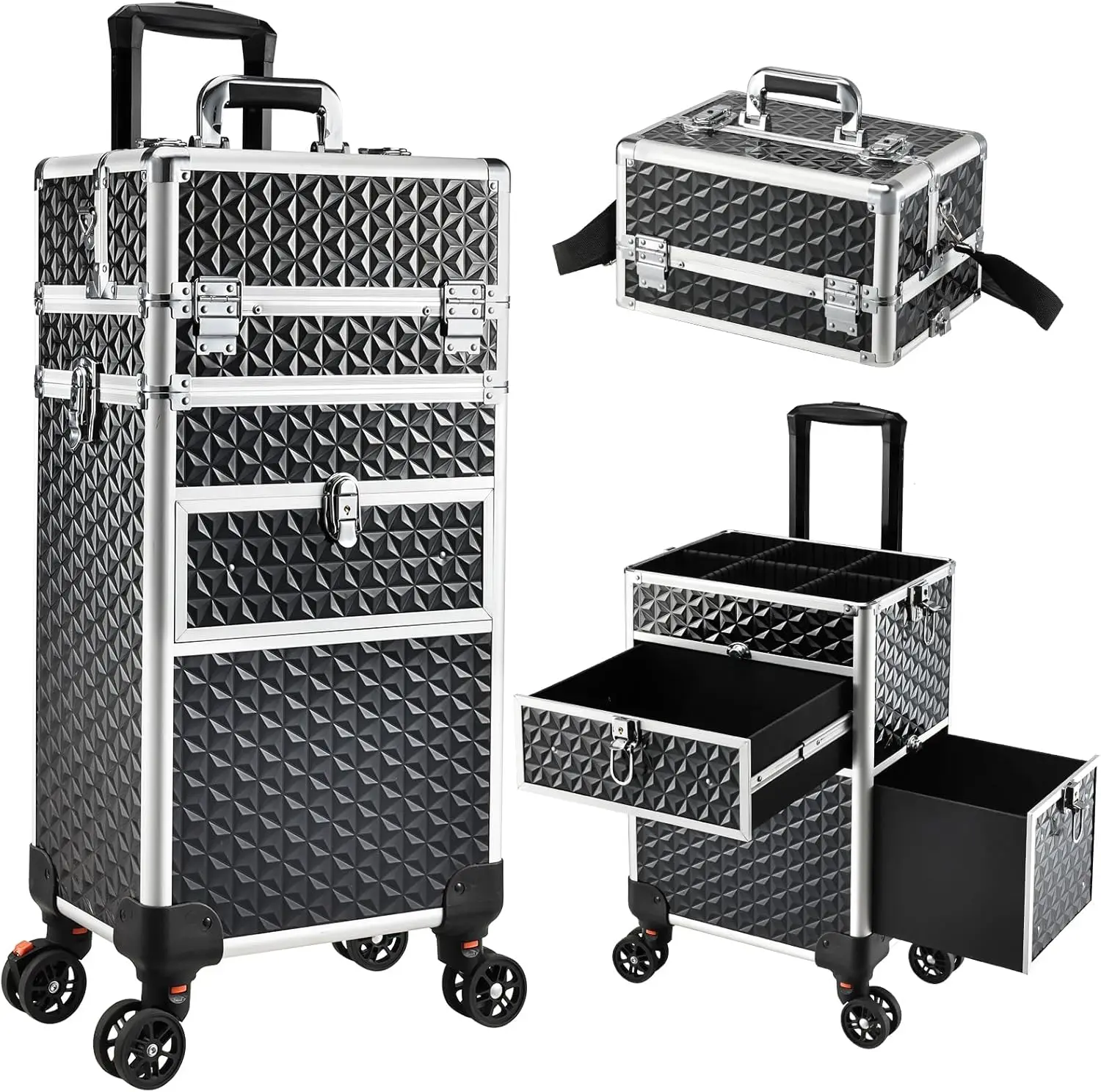 

Rolling Makeup Case with Wheels & Drawers Large Professional Cosmetology Trolley Case Lockable Travel Cosmetic Storage Train