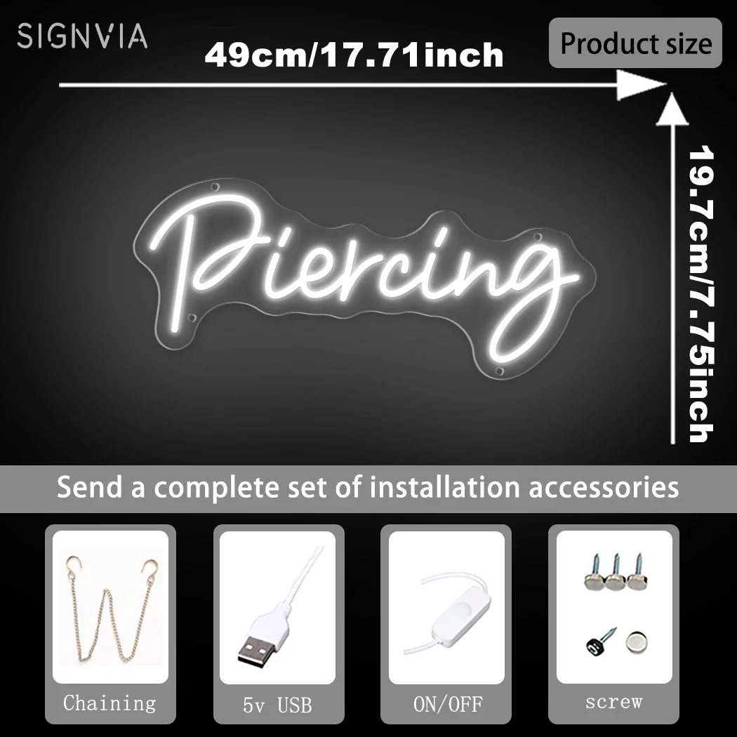 Piercing LED Neon Sign USB Powered Wall Mounted for Tattoo Studios Beauty Shops Body Piercing Business Stores Beauty SPA Lights