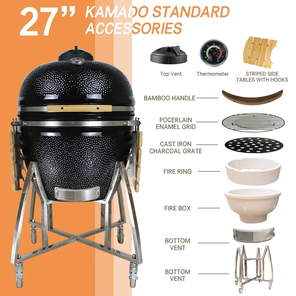 Auplex Cooking Smoker Ceramic BIg 27 29 inch BBQ Egg Green Asador de carbon Charcoal Barbecue Kamado Grill Outdoor