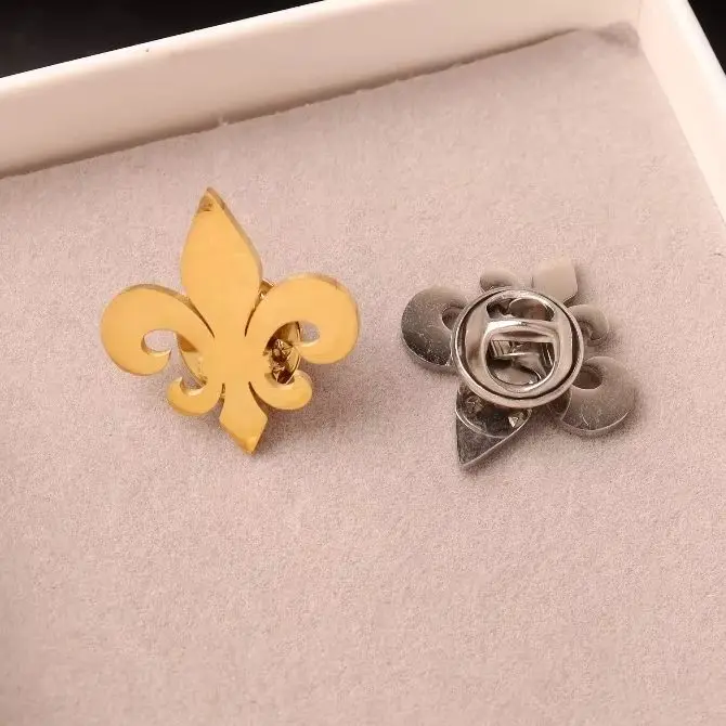 Stainless Steel Fleur De Lis Brooch Flower Lily Saint Nicholas Lotus Catholic Royalty Clothes Badge for Accessories Pins for G