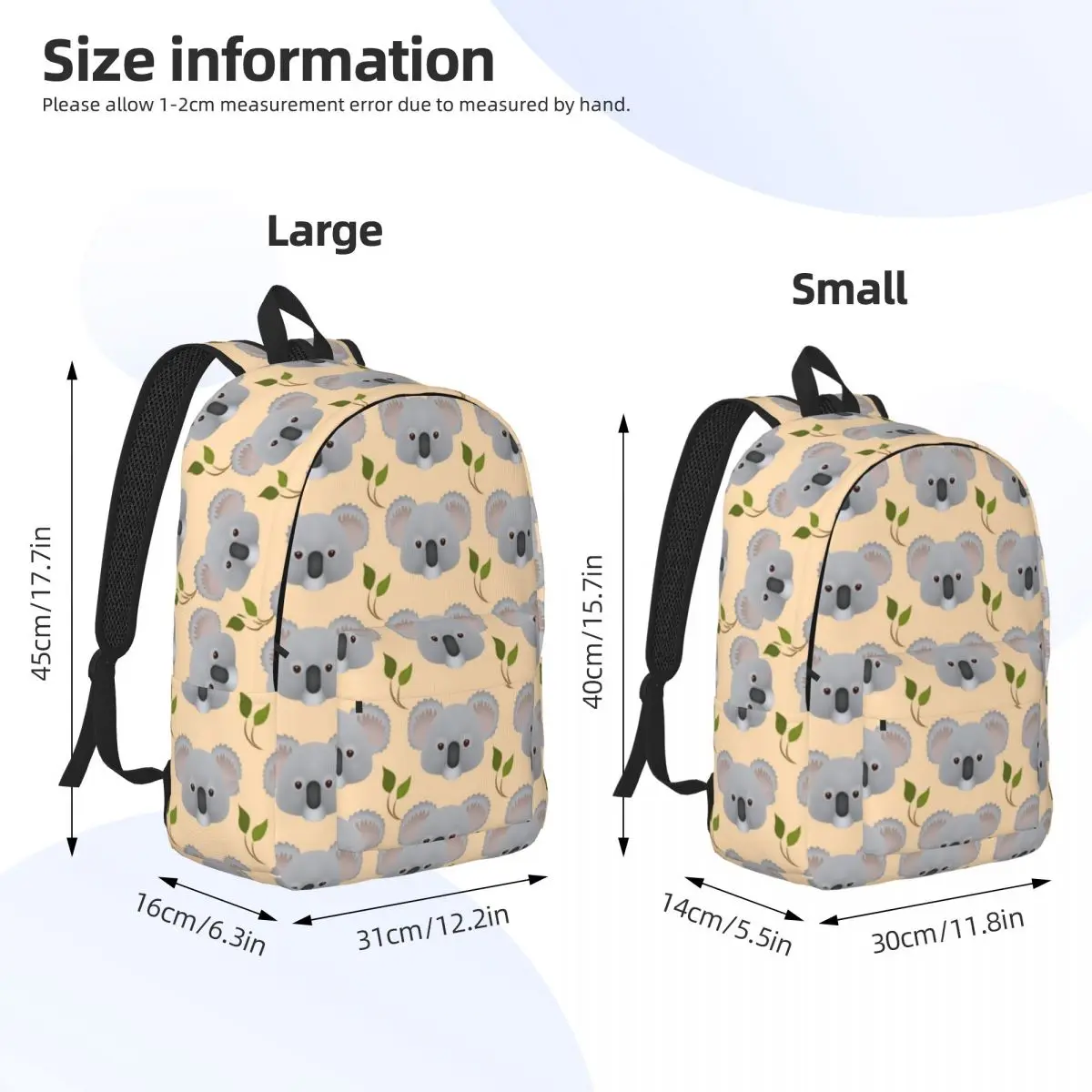 Cute Koala for Teens Student School Bookbag Animal Australian Canvas Daypack Elementary High College Durable