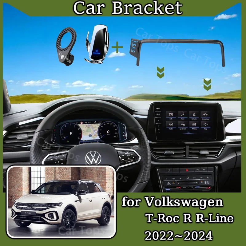 Mobile Phone Holder for VW T-Roc R Volkswagen T-Roc R-Line 2024 2023 2022 Screen Cell Stand Support Gravity Car Mount Accessory
