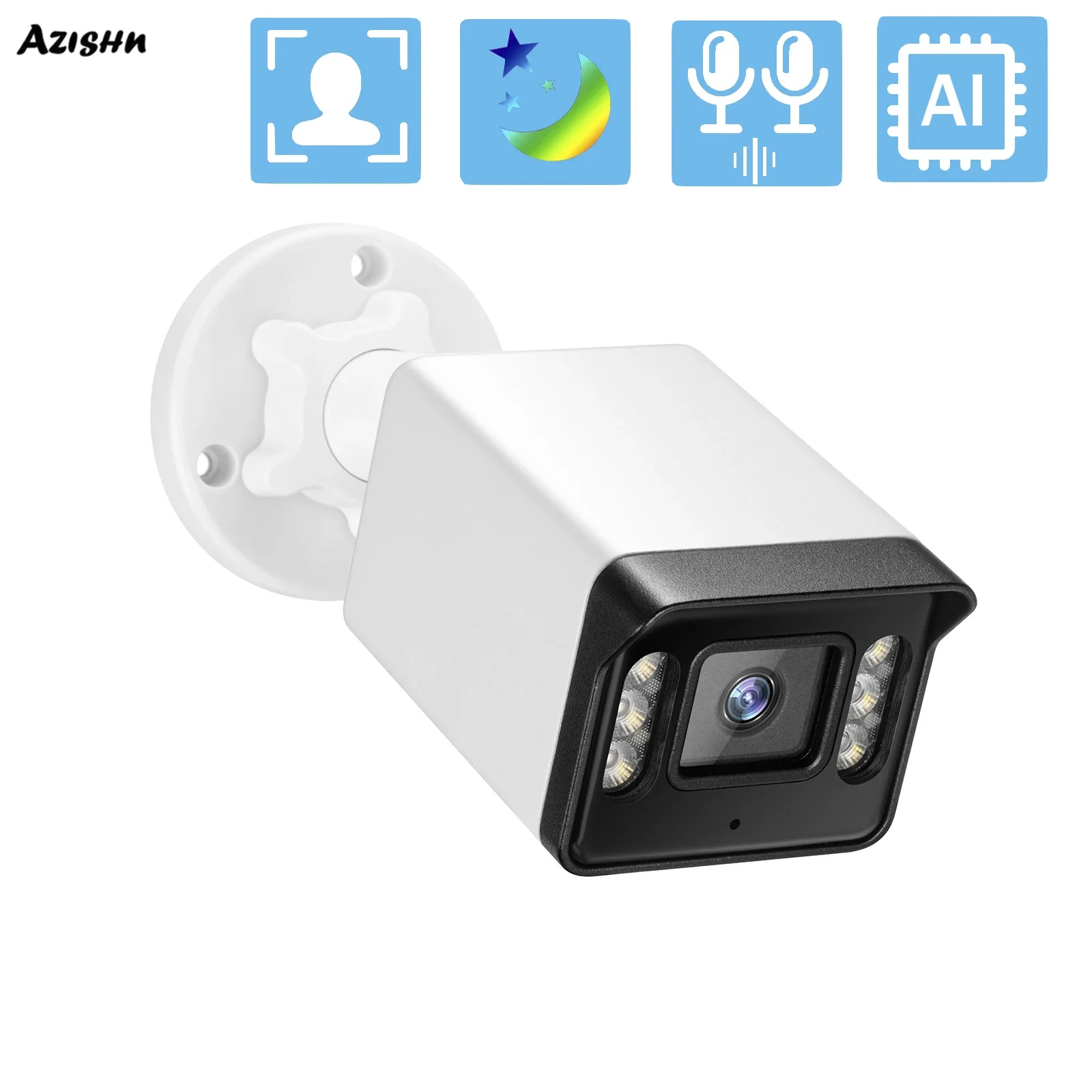 AZISHN outdoor color night vision AI face recognition 8MP 4K IP outdoor camera two-way audio security camera