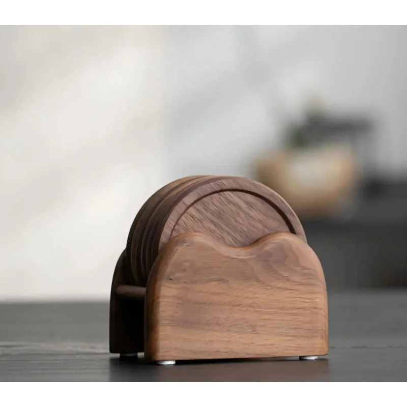 Handmade Japanese Walnut Solid Wood Tea Cups Coasters, Heat Resistant Insulated Saucers, Tea Ceremony Accessories for Home Decor