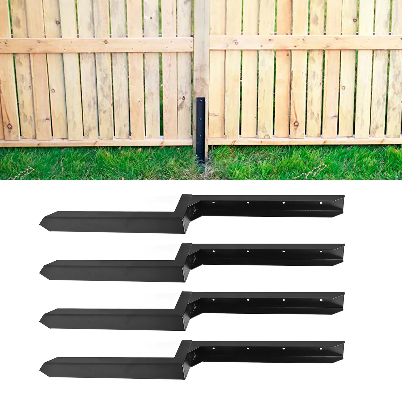 Fence Post Stakes Kit Heavy Duty Steel Post Anchor Ground Spike for Repairing Tilted Broken Wood Fence 4 Pack