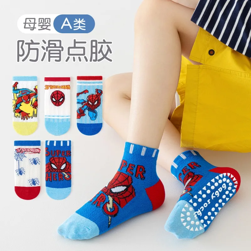 5Pairs Cute Cartoon Spiderman Kids Non-Slip Socks Baby Boys Girls Floor Socks Comfortable Breathable Thin for Children Gifts - view 4